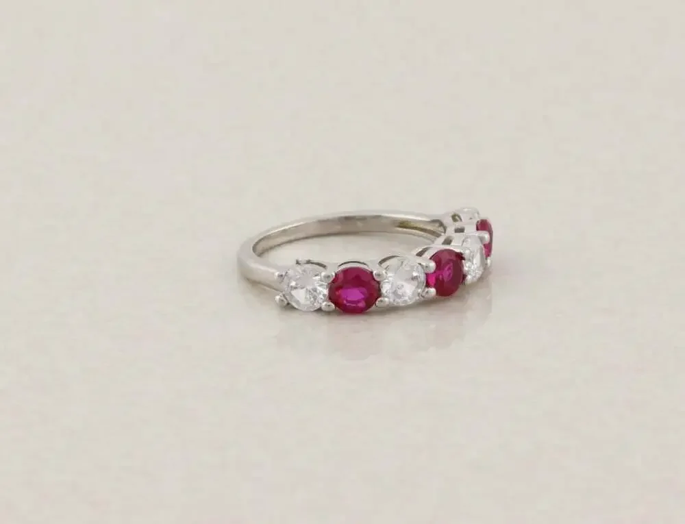 Sterling Silver Lab Created Ruby & CZ Band Ring Size 6 Stackable Woman Teen